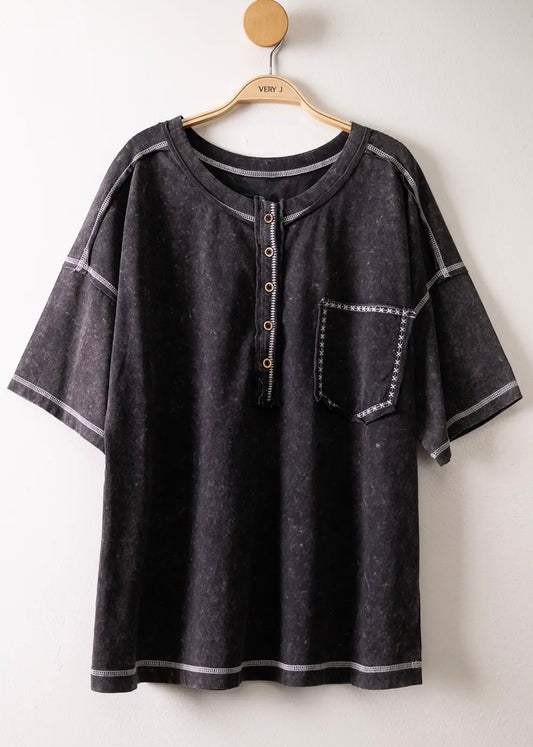 Black Button Basic Tee